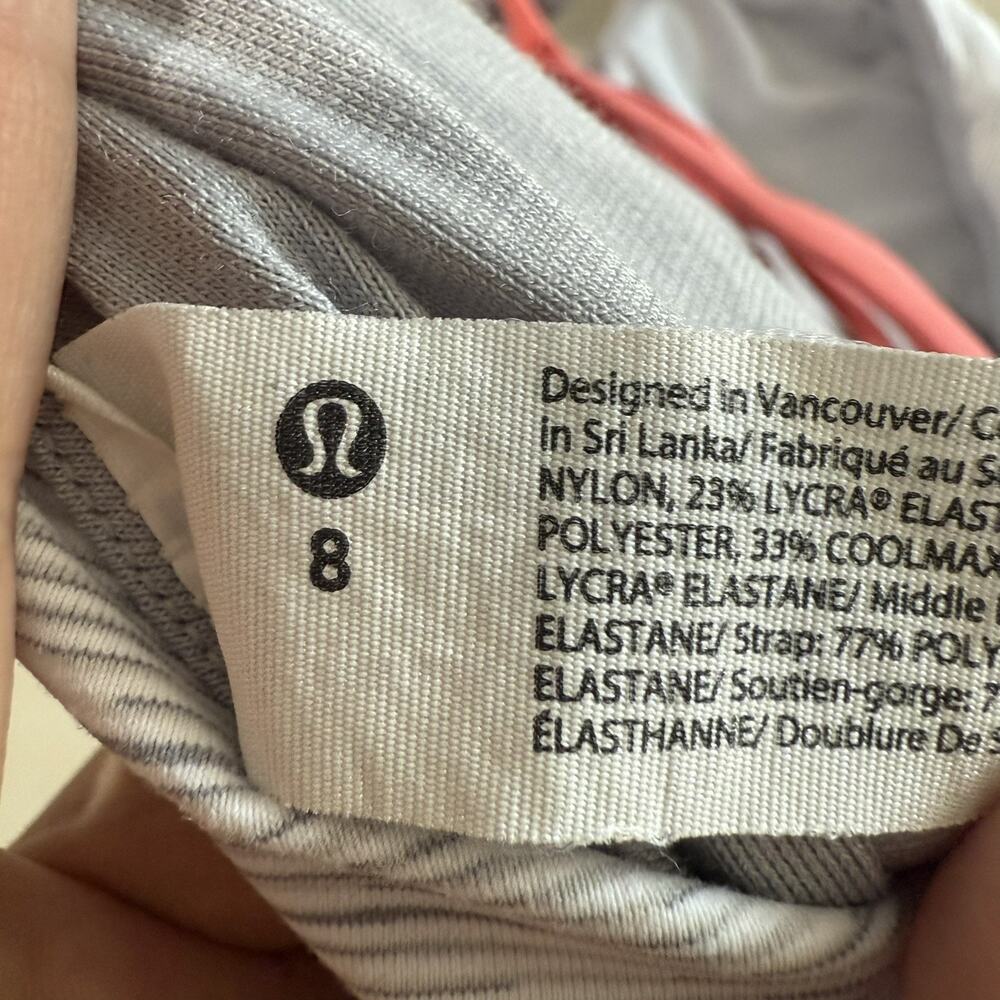 Lululemon Energy Bra Size 8 Gray Pink Built in Bra Medium Support Sports Pilates - Picture 5 of 9